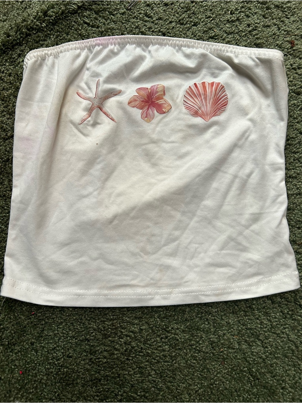 White Tube Top with Pink Seashell & Starfish Print